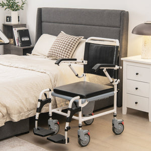 4-in-1 Bedside Commode Wheelchair with Detachable Bucket view 2