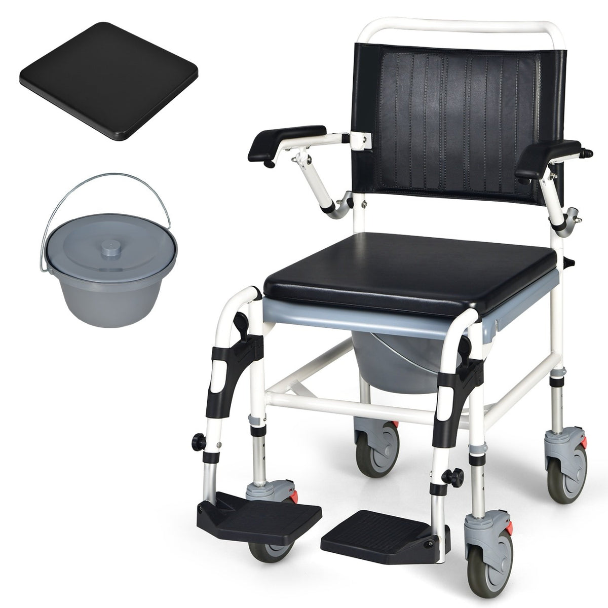 4-in-1 Bedside Commode Wheelchair with Detachable Bucket view 4