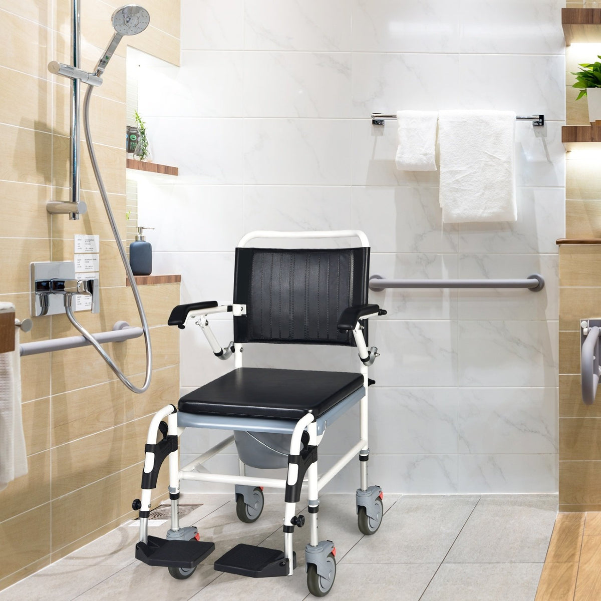 4-in-1 Bedside Commode Wheelchair with Detachable Bucket view 6