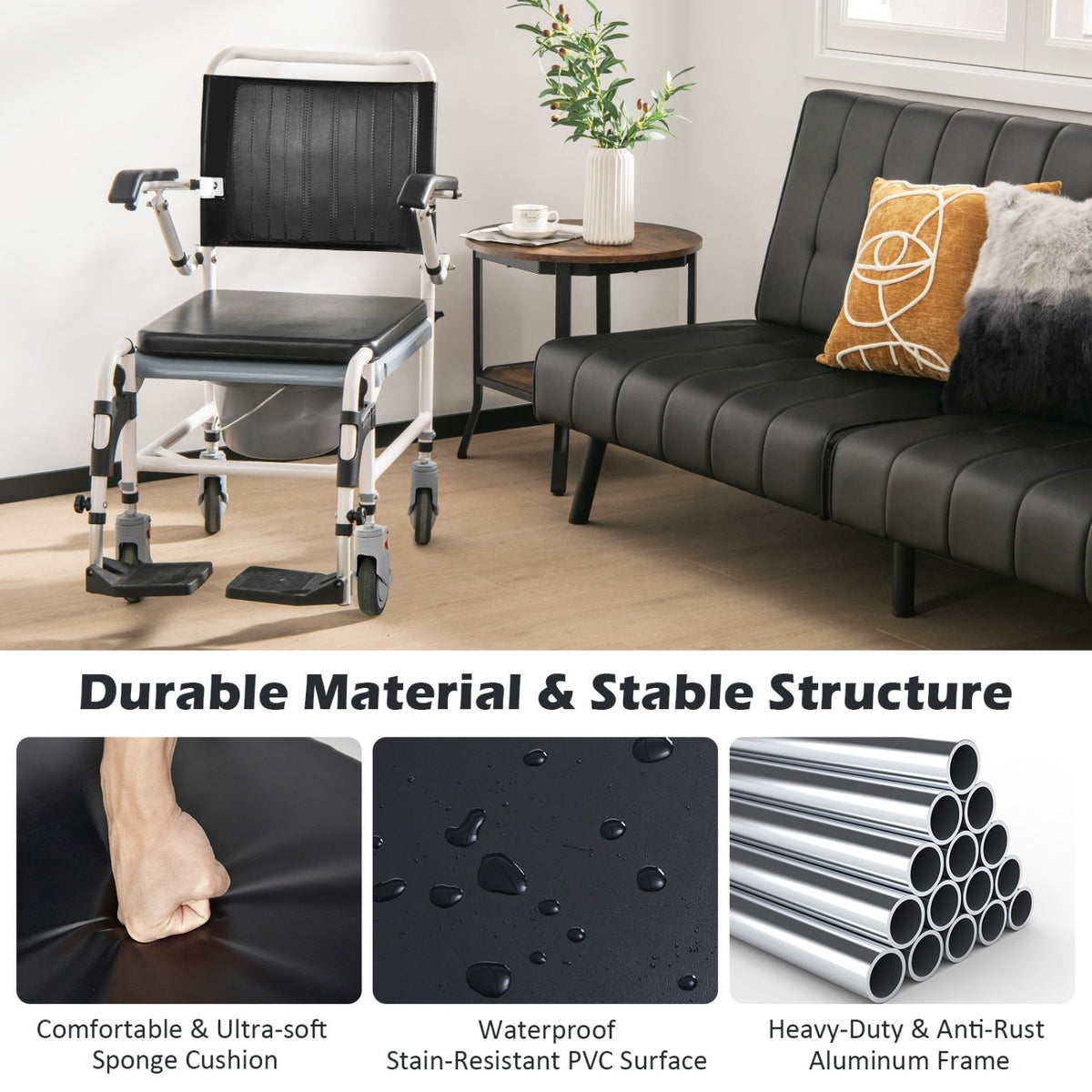 4-in-1 Bedside Commode Wheelchair with Detachable Bucket view 8