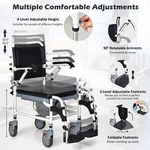 4-in-1 Bedside Commode Wheelchair with Detachable Bucket view 9