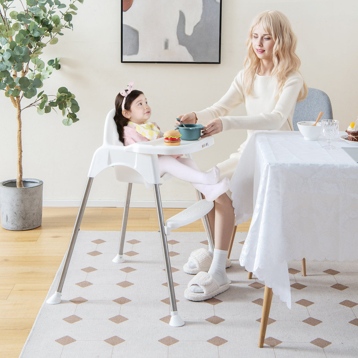 4-in-1 Convertible Baby High Chair with Removable Double Tray-White view 2