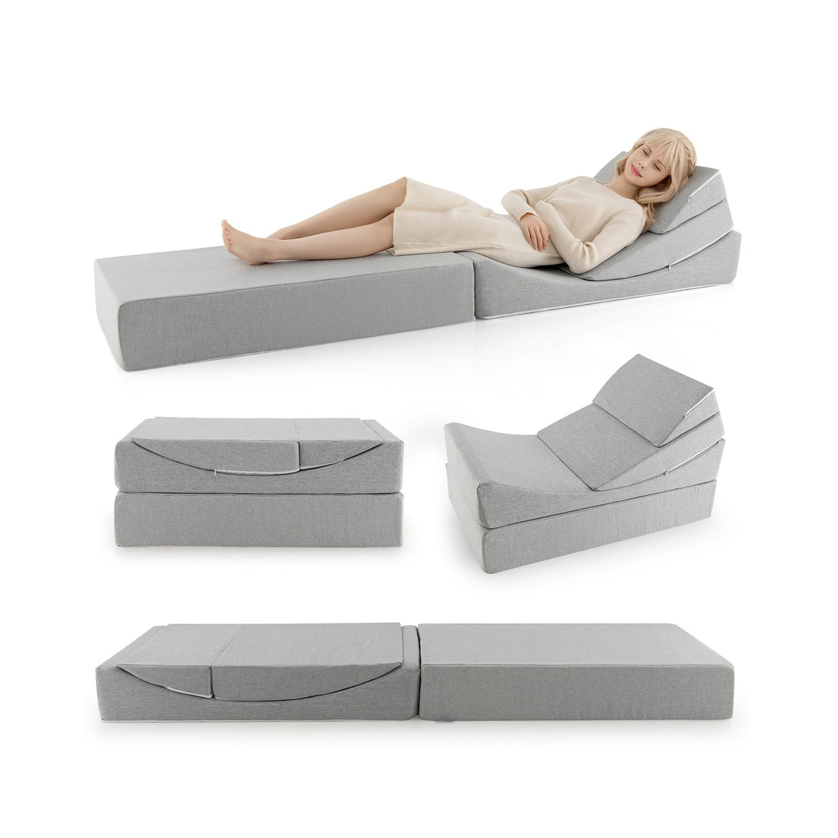 4-in-1 Convertible Folding Sofa Bed with High-Density Foam-Gray view 4