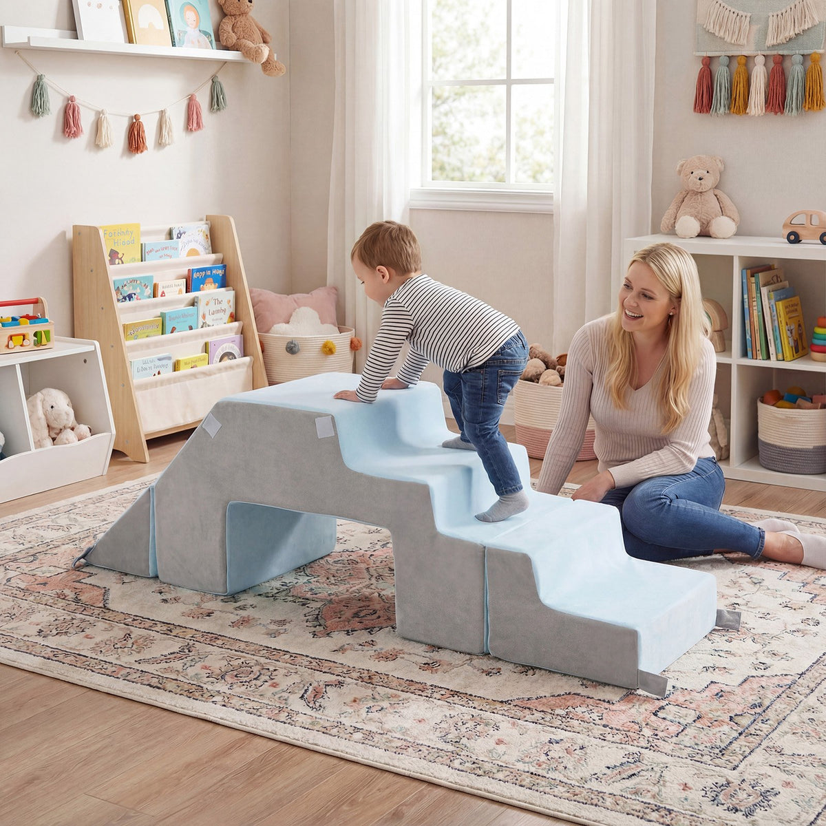 4-in-1 Foam Climbing Blocks Toddler Indoor Climb with Slide-Gray view 2