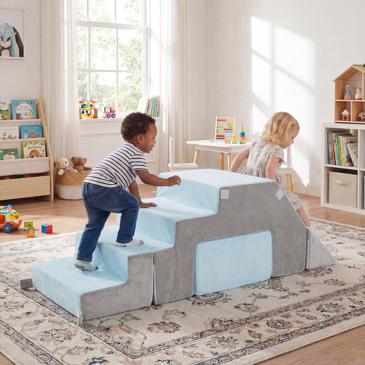 4-in-1 Foam Climbing Blocks Toddler Indoor Climb with Slide-Gray view 3