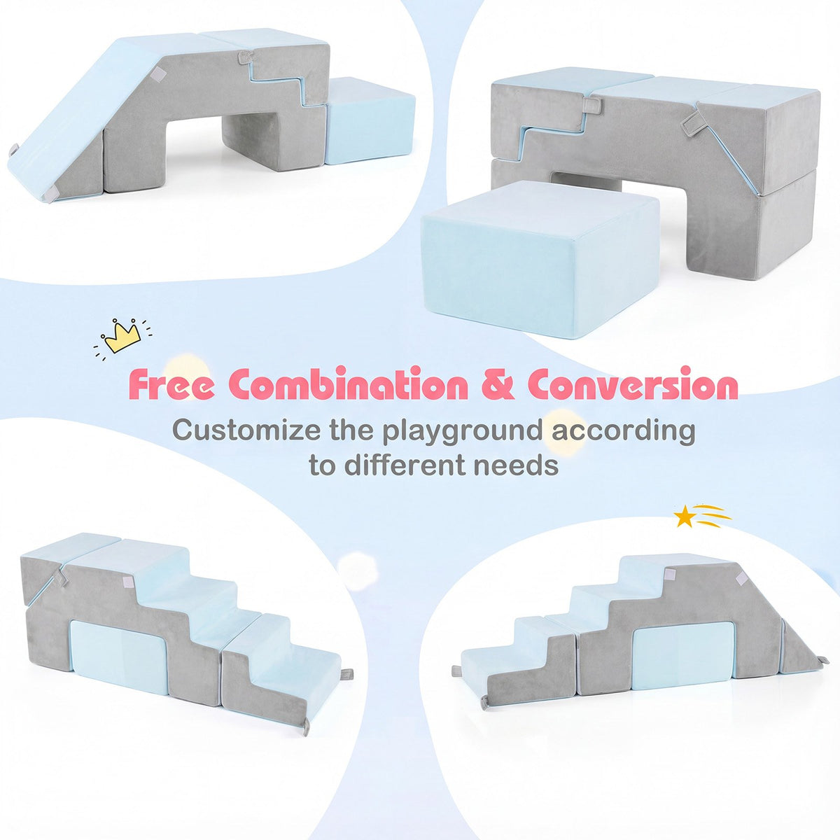 4-in-1 Foam Climbing Blocks Toddler Indoor Climb with Slide-Gray view 6