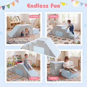4-in-1 Foam Climbing Blocks Toddler Indoor Climb with Slide-Gray view 9