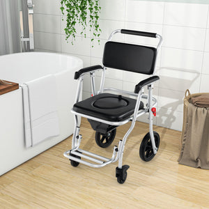4-in-1 Foldable Bedside Commode Chair with Brakes and Bucket and Footrest view 3
