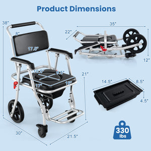 4-in-1 Foldable Bedside Commode Chair with Brakes and Bucket and Footrest view 5