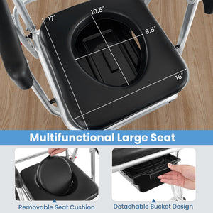 4-in-1 Foldable Bedside Commode Chair with Brakes and Bucket and Footrest view 6