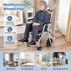 4-in-1 Foldable Bedside Commode Chair with Brakes and Bucket and Footrest view 8