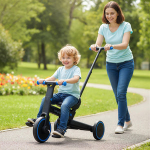 4-in-1 Foldable Toddler Tricycle with Push Handle with Adjustable Seat-Navy view 2