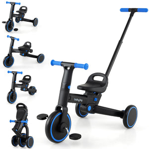 4-in-1 Foldable Toddler Tricycle with Push Handle with Adjustable Seat-Navy view 4