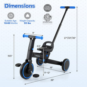 4-in-1 Foldable Toddler Tricycle with Push Handle with Adjustable Seat-Navy view 5