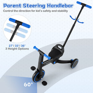 4-in-1 Foldable Toddler Tricycle with Push Handle with Adjustable Seat-Navy view 8