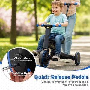 4-in-1 Foldable Toddler Tricycle with Push Handle with Adjustable Seat-Navy view 9