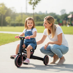 4-in-1 Foldable Toddler Tricycle with Push Handle with Adjustable Seat-Pink view 3