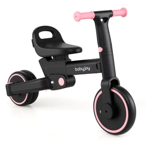 4-in-1 Foldable Toddler Tricycle with Push Handle with Adjustable Seat-Pink view 4