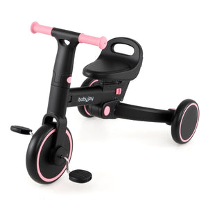 4-in-1 Foldable Toddler Tricycle with Push Handle with Adjustable Seat-Pink view 6