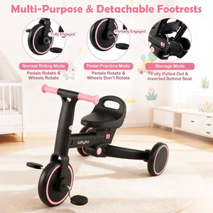 4-in-1 Foldable Toddler Tricycle with Push Handle with Adjustable Seat-Pink view 8
