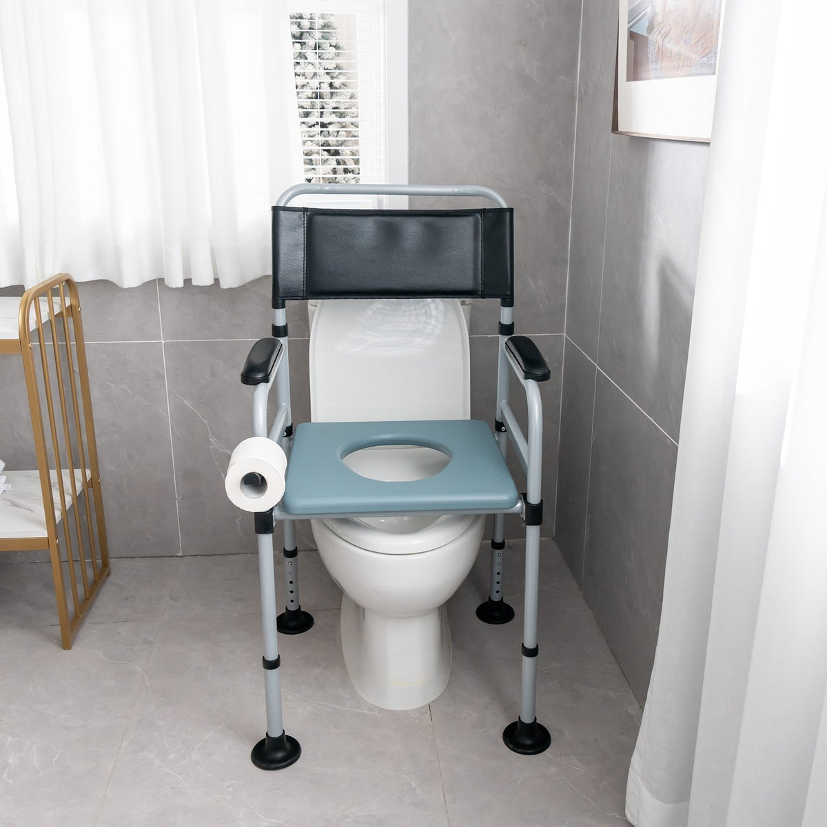 4-in-1 Folding Bedside Commode Chair with Detachable Bucket and Towel Holder view 3