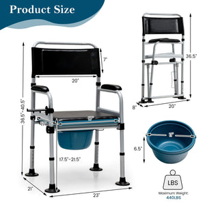 4-in-1 Folding Bedside Commode Chair with Detachable Bucket and Towel Holder view 4
