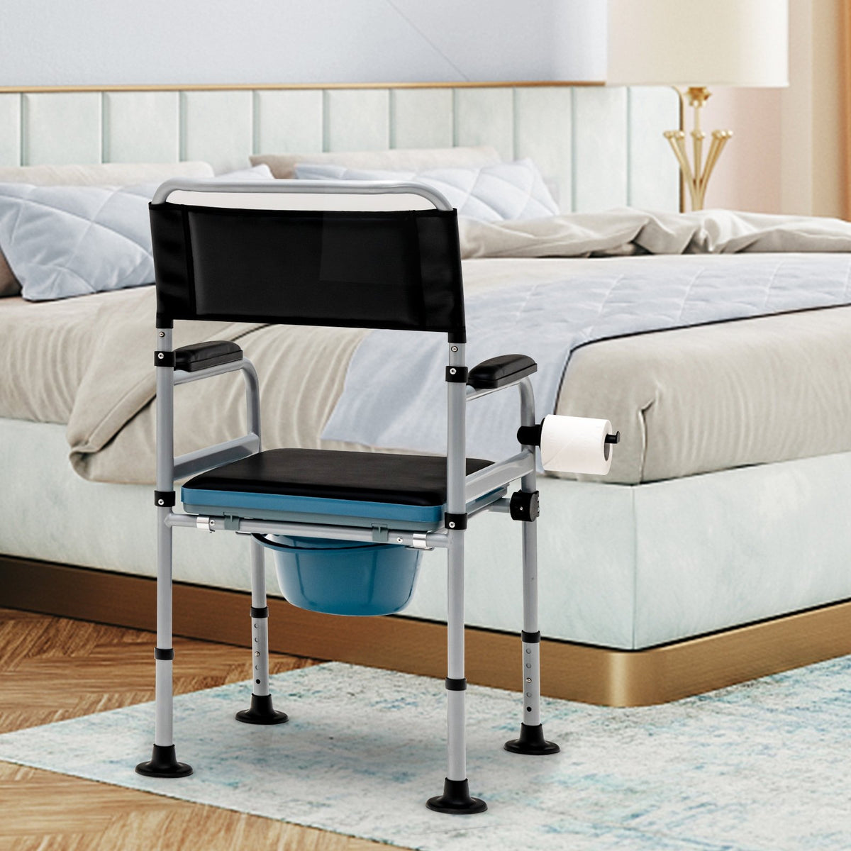 4-in-1 Folding Bedside Commode Chair with Detachable Bucket and Towel Holder view 5