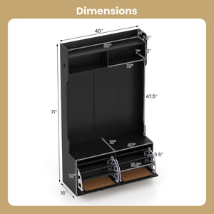 4-In-1 Hall Tree with Coat Rack and Flip Drawers for Entryway Mudroom-Black view 5