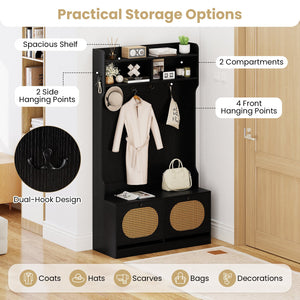 4-In-1 Hall Tree with Coat Rack and Flip Drawers for Entryway Mudroom-Black view 7