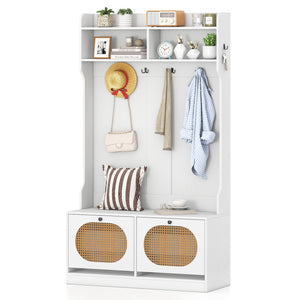 4-In-1 Hall Tree with Coat Rack and Flip Drawers for Entryway Mudroom-White view 4