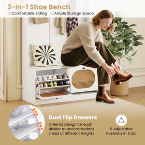 4-In-1 Hall Tree with Coat Rack and Flip Drawers for Entryway Mudroom-White view 8