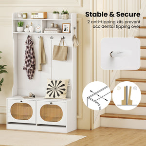4-In-1 Hall Tree with Coat Rack and Flip Drawers for Entryway Mudroom-White view 9