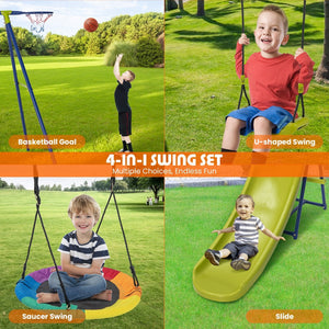 4-in-1 Heavy-Duty Metal Playset with Slide and Basketball Hoop view 7