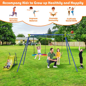 4-in-1 Heavy-Duty Metal Playset with Slide and Basketball Hoop view 9
