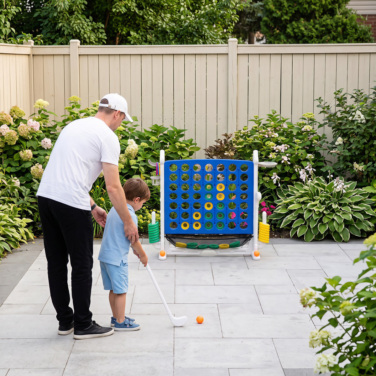4-in-1 Height Adjustable Row Connect Game with Mesh Net and Carrying Bag-Blue view 3