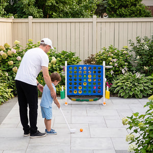 4-in-1 Height Adjustable Row Connect Game with Mesh Net and Carrying Bag-Blue view 3