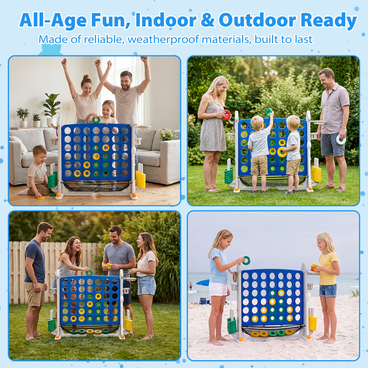 4-in-1 Height Adjustable Row Connect Game with Mesh Net and Carrying Bag-Blue view 7