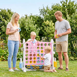 4-in-1 Height Adjustable Row Connect Game with Mesh Net and Carrying Bag-Pink view 2