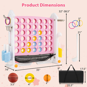 4-in-1 Height Adjustable Row Connect Game with Mesh Net and Carrying Bag-Pink view 5