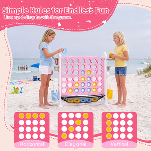 4-in-1 Height Adjustable Row Connect Game with Mesh Net and Carrying Bag-Pink view 6