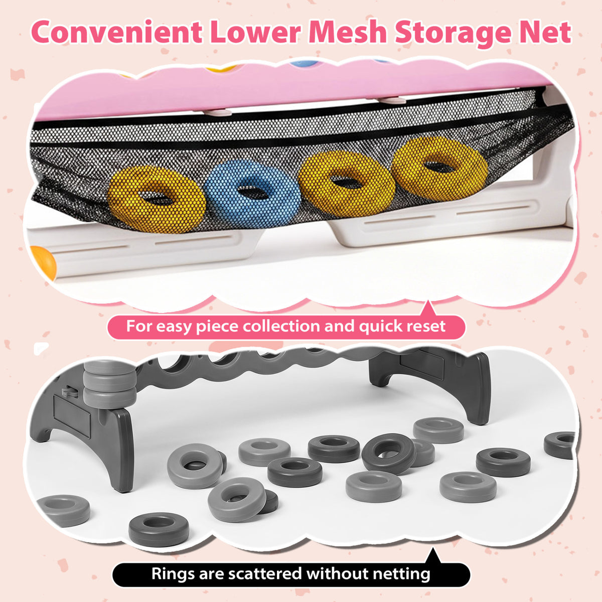 4-in-1 Height Adjustable Row Connect Game with Mesh Net and Carrying Bag-Pink view 9