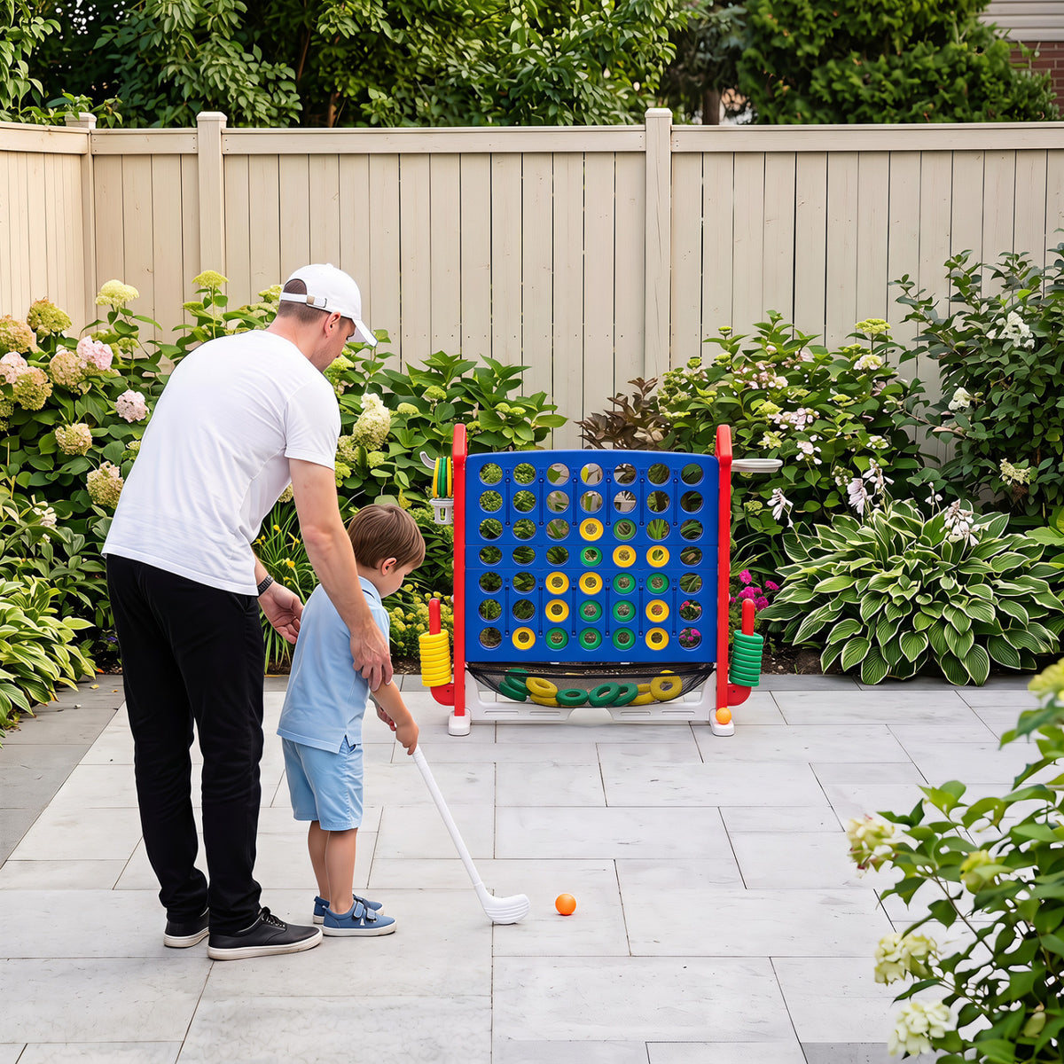 4-in-1 Height Adjustable Row Connect Game with Mesh Net and Carrying Bag-Red view 3