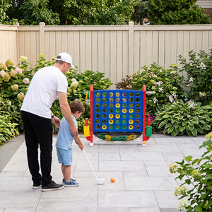 4-in-1 Height Adjustable Row Connect Game with Mesh Net and Carrying Bag-Red view 3