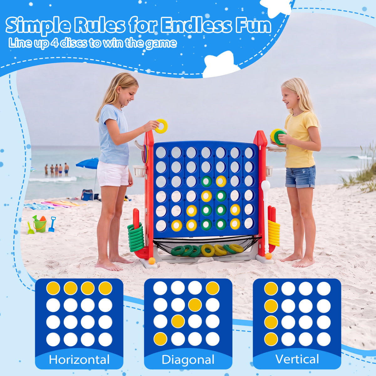 4-in-1 Height Adjustable Row Connect Game with Mesh Net and Carrying Bag-Red view 6