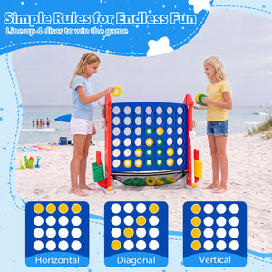 4-in-1 Height Adjustable Row Connect Game with Mesh Net and Carrying Bag-Red view 6