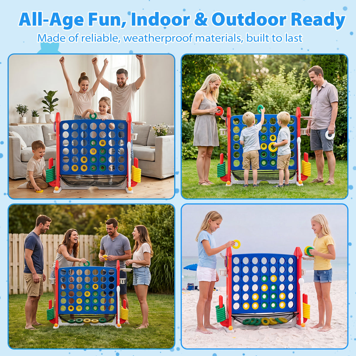 4-in-1 Height Adjustable Row Connect Game with Mesh Net and Carrying Bag-Red view 7
