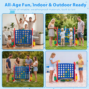 4-in-1 Height Adjustable Row Connect Game with Mesh Net and Carrying Bag-Red view 7