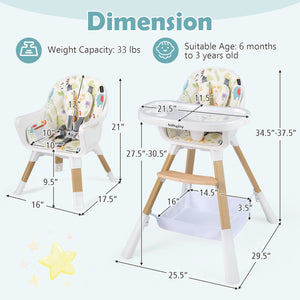 4 in 1 High Chair for Babies Convertible Toddler Highchair-Multicolor view 5