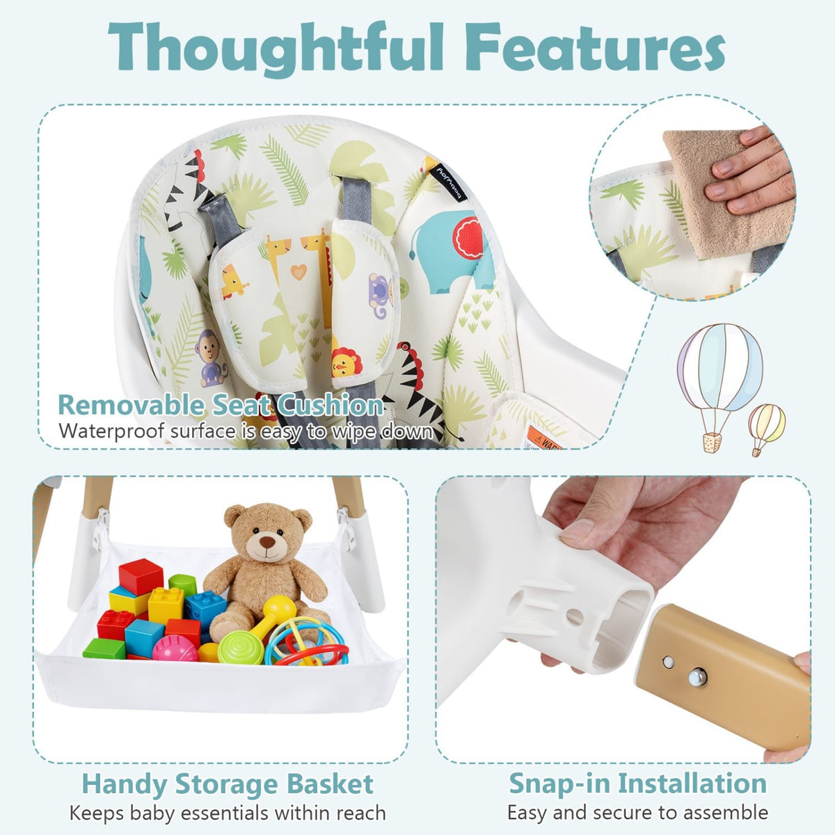 4 in 1 High Chair for Babies Convertible Toddler Highchair-Multicolor view 9