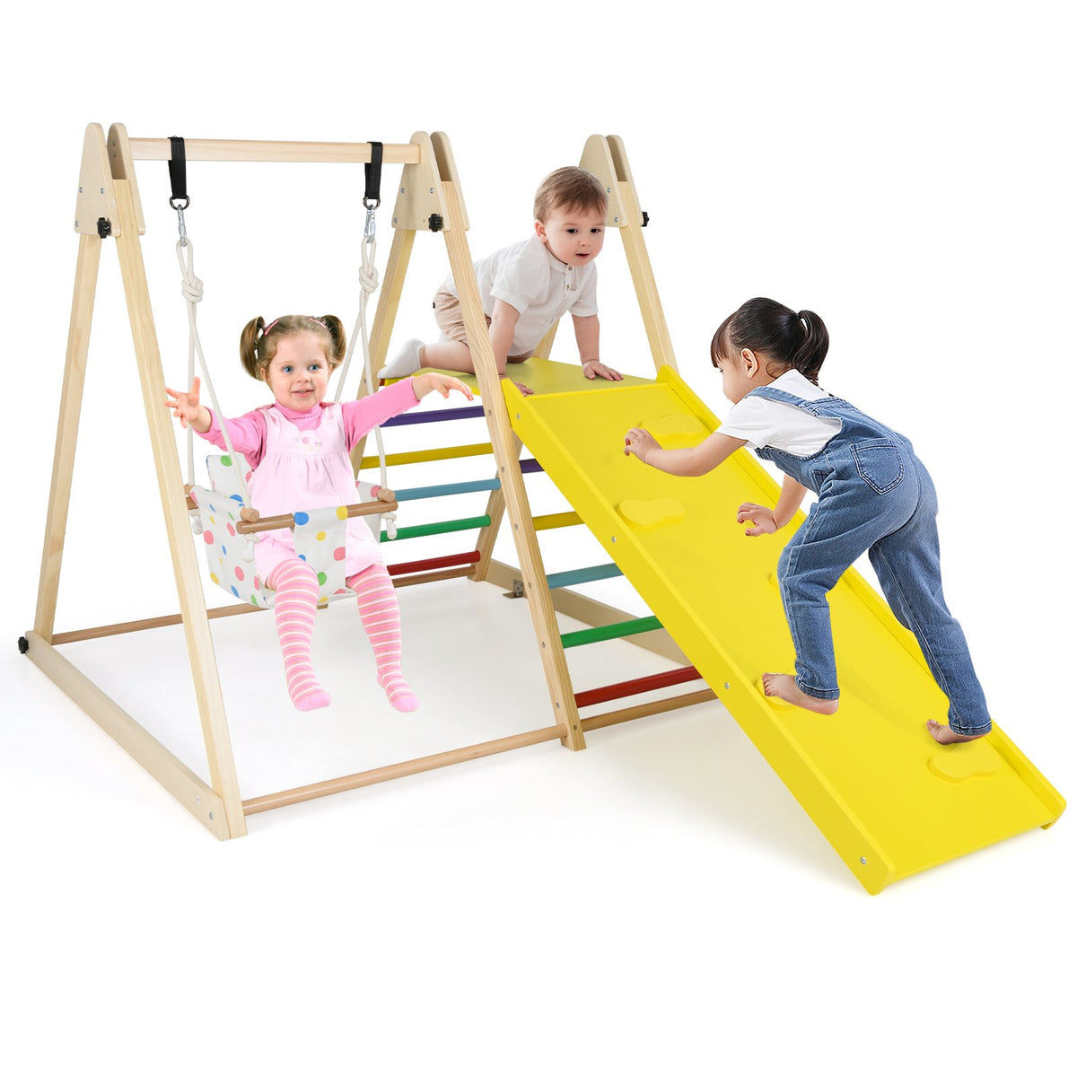 4-in-1 Indoor Jungle Gym with Baby Swing and Climbing Ramp-Multicolor view 4